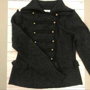 Charcoal Merino Wool Loft Military Sweater